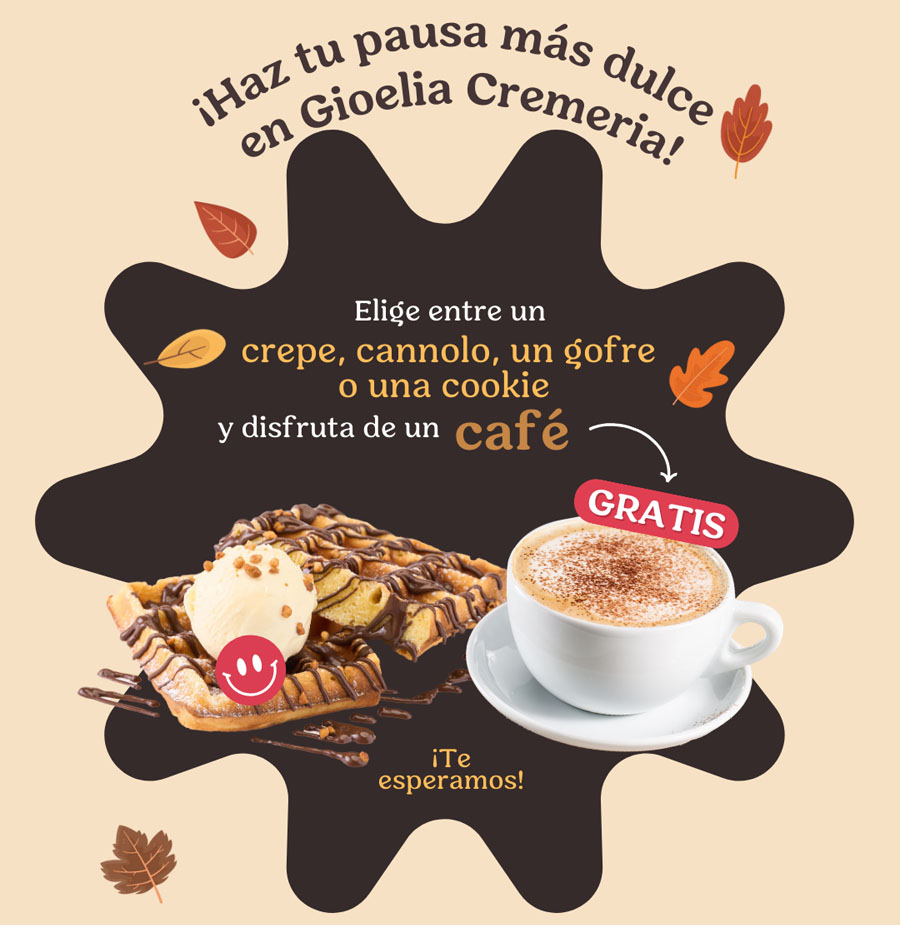 Este invierno, pídete un producto de pastelería (gofre, crepe, cannolo o cookie) y te regalamos un café gratis.