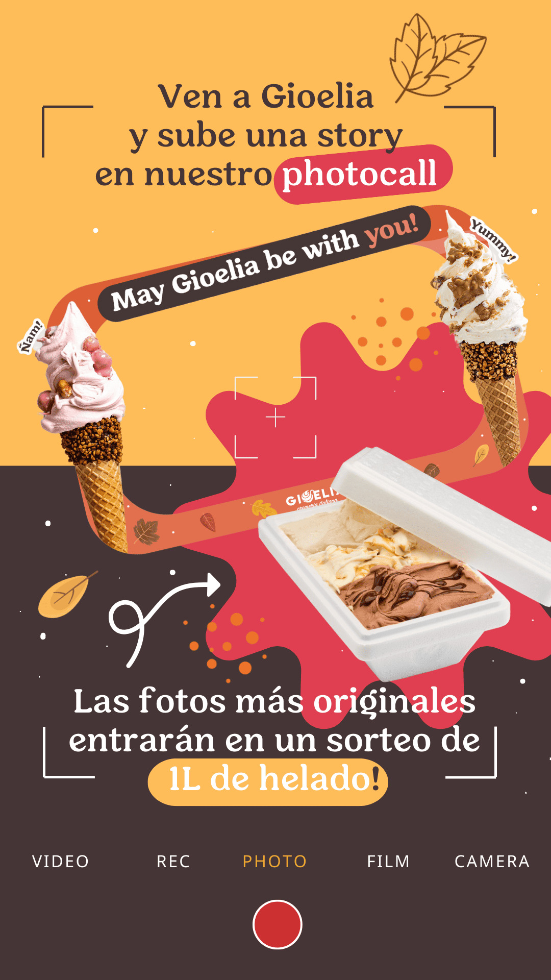 Sube una foto a redes sociales con nuestro photocall y entra en el sorteo para ganar 1L de helado